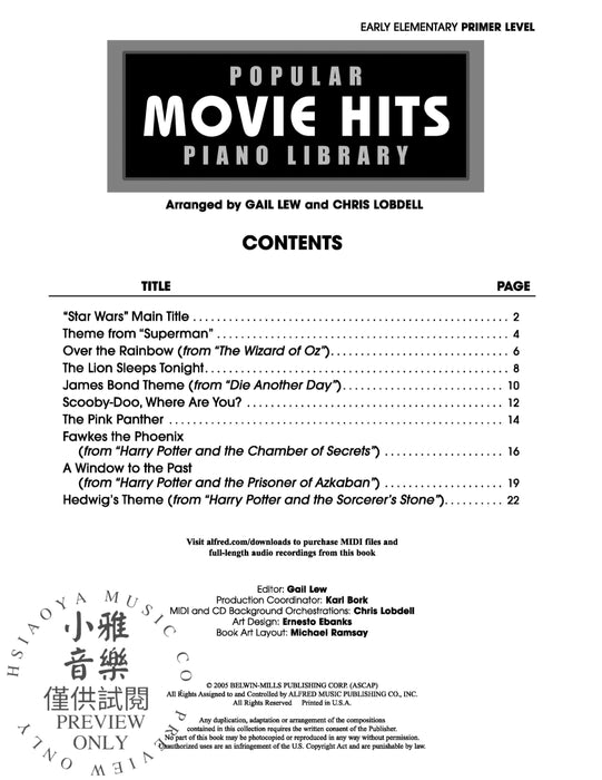 Popular Piano Library: Movie Hits, Primer Level 鋼琴 | 小雅音樂 Hsiaoya Music