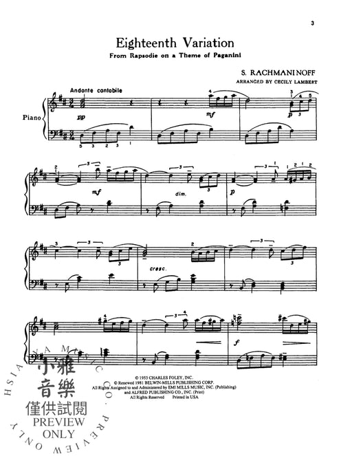 Eighteenth Variation (Rhapsodie on a Theme of Paganini) 拉赫瑪尼諾夫 詠唱調 狂想曲 主題 | 小雅音樂 Hsiaoya Music