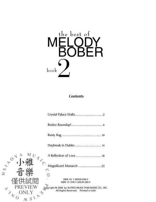 The Best of Melody Bober, Book 2 Original Piano Compositions 旋律 鋼琴 | 小雅音樂 Hsiaoya Music