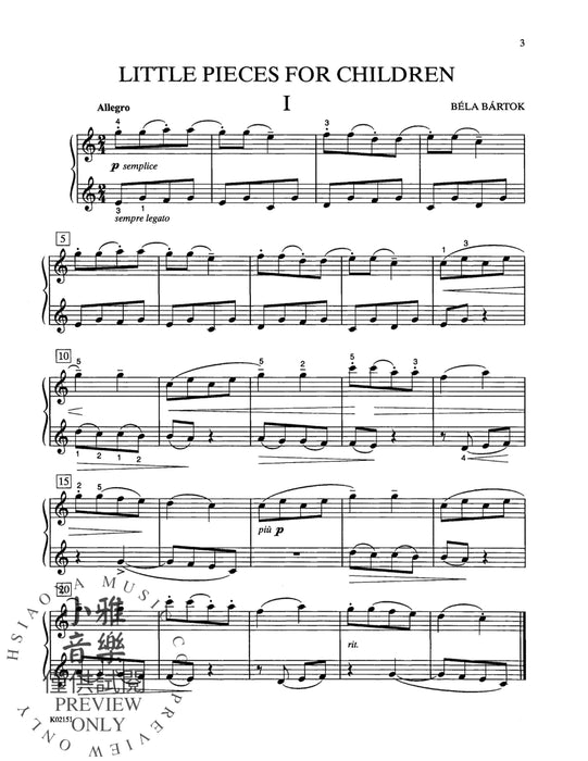 Piano Pieces for Children, Volume I Nos. 1-21 巴爾托克 鋼琴 小品 | 小雅音樂 Hsiaoya Music