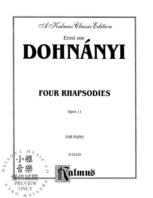 4 Rhapsodies, Opus 11 狂想曲 作品 | 小雅音樂 Hsiaoya Music