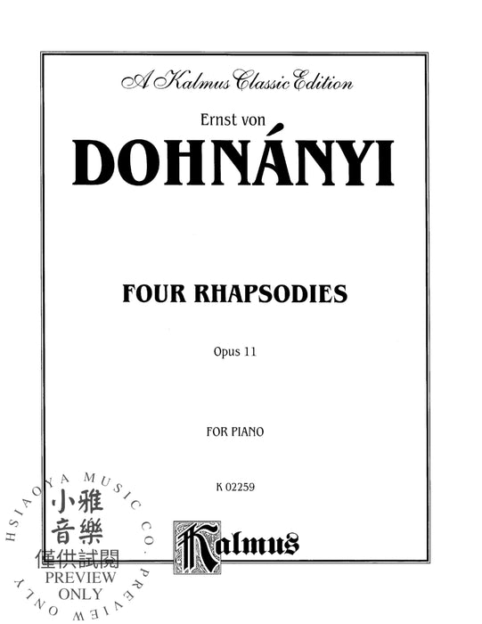4 Rhapsodies, Opus 11 狂想曲 作品 | 小雅音樂 Hsiaoya Music