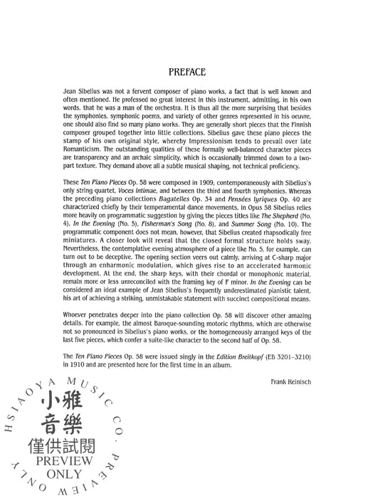 Ten Pieces, Opus 58 西貝流士 小品 作品 | 小雅音樂 Hsiaoya Music