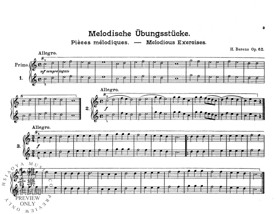 Melodious Exercises, Opus 62 練習曲 作品 | 小雅音樂 Hsiaoya Music