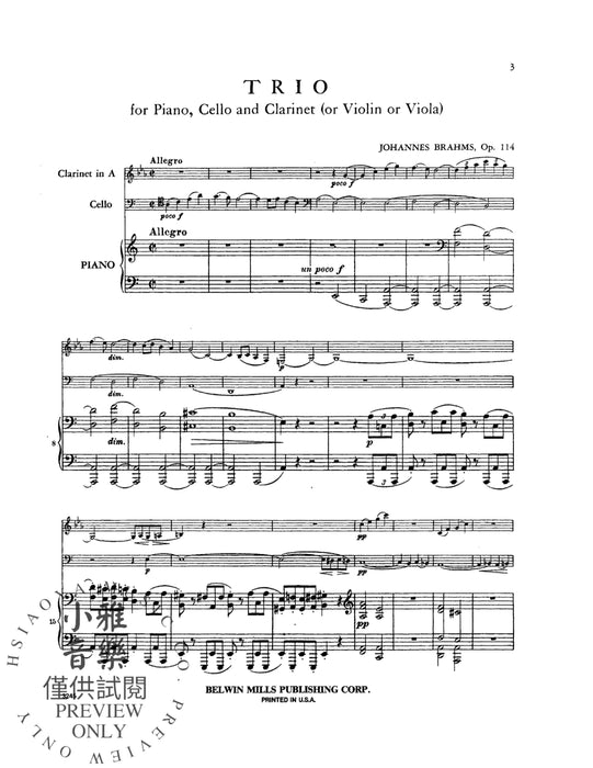 Trio in A Minor, Opus 114 For Piano, Cello and Clarinet (or Violin or Viola) 布拉姆斯 三重奏 作品 鋼琴 大提琴 豎笛 小提琴 中提琴 | 小雅音樂 Hsiaoya Music