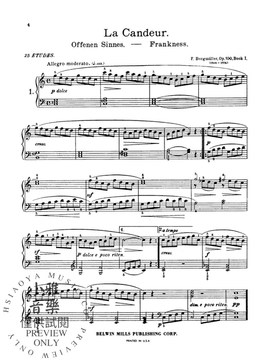 25 Easy Etudes, Opus 100 練習曲 作品 | 小雅音樂 Hsiaoya Music
