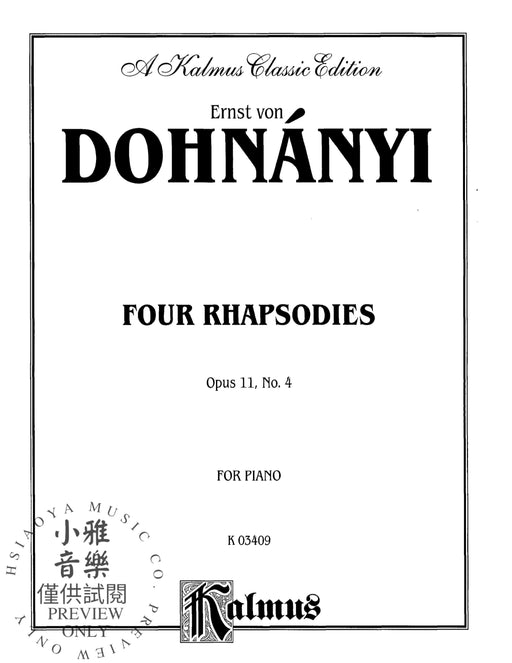 Rhapsody, Opus 11, No. 4 狂想曲 作品 | 小雅音樂 Hsiaoya Music