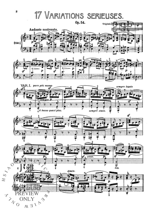 Variations sérieuses, Opus 54 孟德爾頌,菲利克斯 詠唱調 作品 | 小雅音樂 Hsiaoya Music