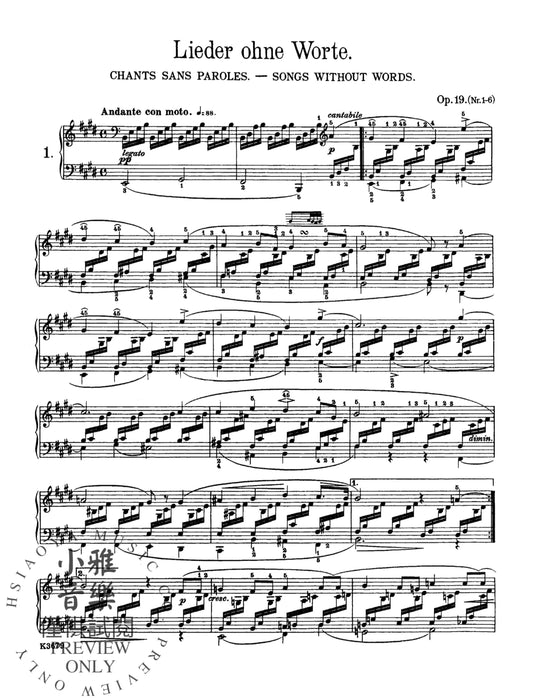 Songs Without Words (Complete) and Six Children's Pieces, Opus 72 孟德爾頌,菲利克斯 無言歌 小品 作品 | 小雅音樂 Hsiaoya Music