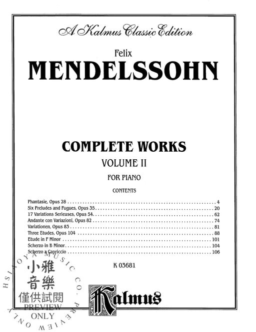 Complete Works, Volume II 孟德爾頌,菲利克斯 | 小雅音樂 Hsiaoya Music