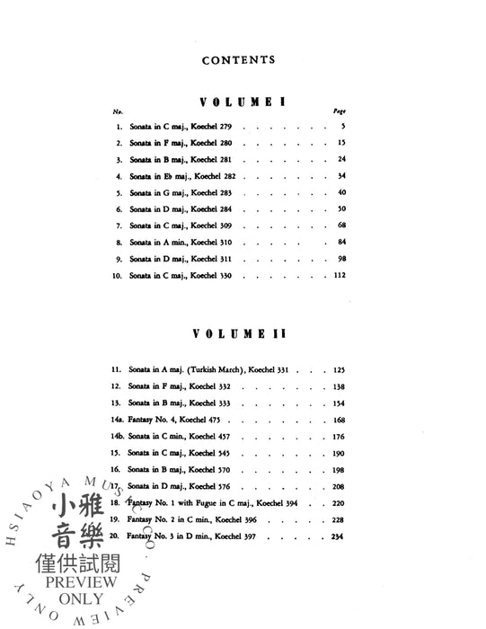 Sonatas and Three Fantasias, Volume II (Nos. 11-20) For Piano 莫札特 奏鳴曲 幻想曲 鋼琴 | 小雅音樂 Hsiaoya Music