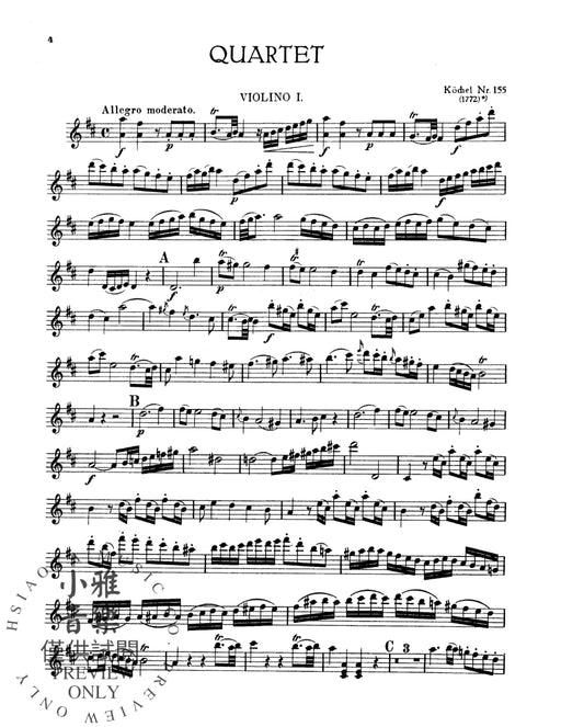 Sixteen Easy String Quartets, K. 155, 156, 157, 158, 159, 160, 168, 169, 170, 171,172, 173, 285, 298, 370, 546 莫札特 弦樂 四重奏 | 小雅音樂 Hsiaoya Music