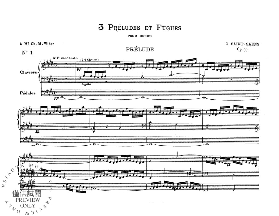 Three Preludes and Fugues, Opus 99 聖桑斯 前奏曲 復格曲 作品 | 小雅音樂 Hsiaoya Music