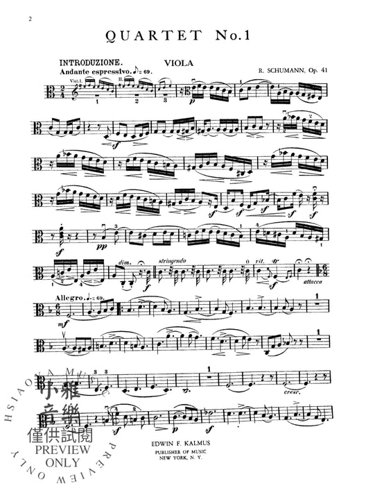 String Quartets, Opus 41, Nos. 1, 2 & 3 舒曼羅伯特 弦樂 四重奏 作品 | 小雅音樂 Hsiaoya Music