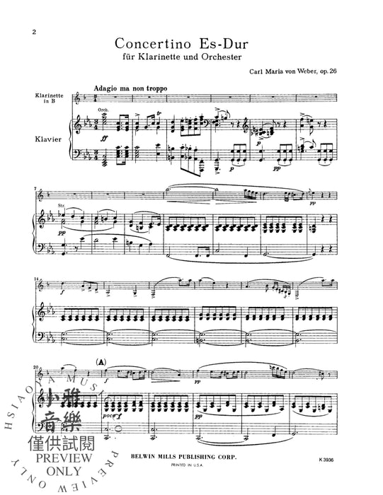 Concertino for Clarinet in E-flat Major, Opus 26 韋伯卡爾 音樂會 豎笛 作品 | 小雅音樂 Hsiaoya Music