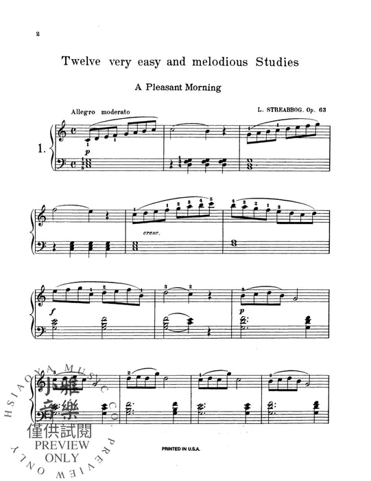 Twelve Very Easy and Melodious Studies, Opus 63 作品 | 小雅音樂 Hsiaoya Music