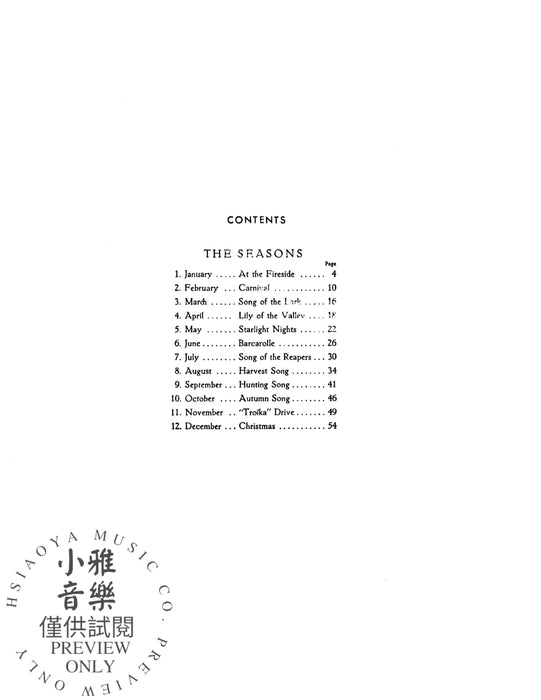 The Seasons, Opus 37A 柴科夫斯基,彼得 四季作品 | 小雅音樂 Hsiaoya Music