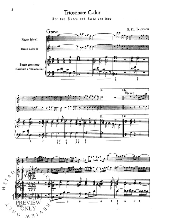 Trio Sonata in C Major For Two Flutes and Basso Continuo (Cello) 泰勒曼 三重奏鳴曲 長笛 大提琴 | 小雅音樂 Hsiaoya Music