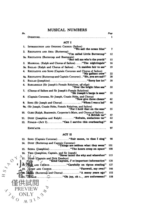 H.M.S. Pinafore, An Operetta in Two Acts For Solo, Chorus and Orchestra with English Text (Vocal Score) 獨奏 合唱 管弦樂團 聲樂總譜 | 小雅音樂 Hsiaoya Music