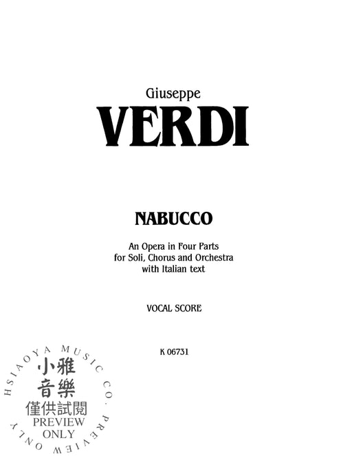 Nabucco An Opera in Four Parts 威爾第,朱塞佩 納布果 歌劇 | 小雅音樂 Hsiaoya Music
