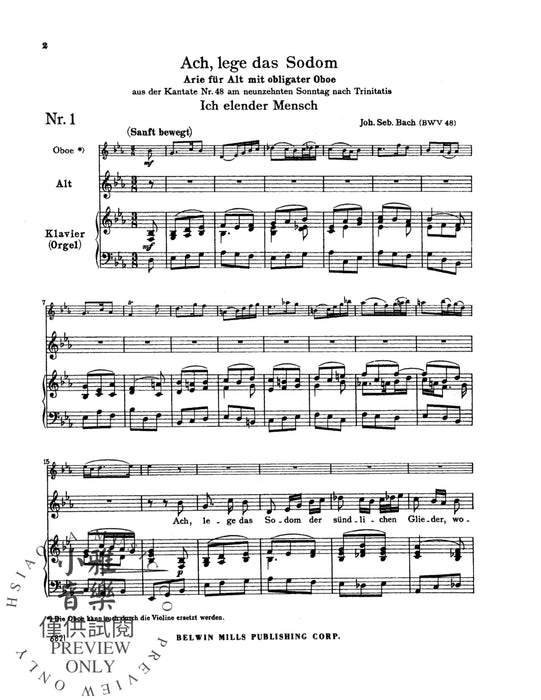 Arias from Church Cantatas, Volume III (6 Sacred) For Contralto, Obbligato Instruments and Piano or Organ with German Text (Vocal Score) 巴赫約翰‧瑟巴斯提安 詠唱調 清唱劇 鋼琴 管風琴 聲樂總譜 | 小雅音樂 Hsiaoya Music