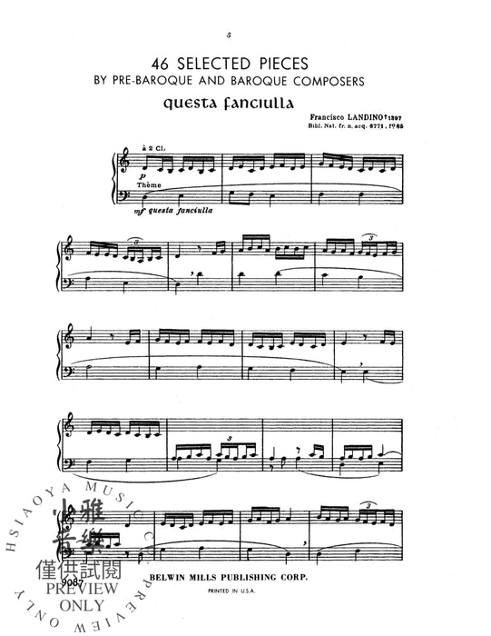 Forty-Six Selected Pieces By Pre-Baroque and Baroque Composers for Organ or Piano 小品 巴洛克巴洛克 管風琴 鋼琴 | 小雅音樂 Hsiaoya Music