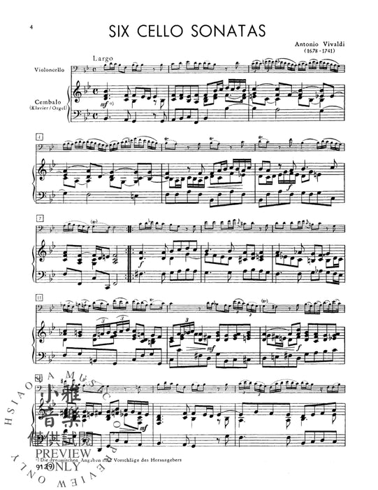 Six Sonatas for Cello and Basso Continuo 韋瓦第 奏鳴曲 大提琴 | 小雅音樂 Hsiaoya Music