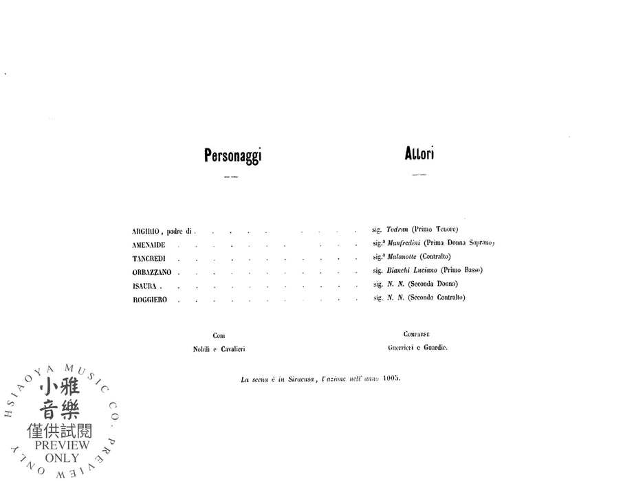 Tancredi, A Heroic Opera in Two Acts Vocal Score with Italian Text 羅西尼 唐克雷第 歌劇 聲樂總譜 | 小雅音樂 Hsiaoya Music