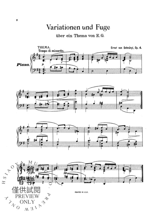 Variation & Fugue on a Theme of E. G., Opus 4 詠唱調 復格曲 主題 作品 | 小雅音樂 Hsiaoya Music