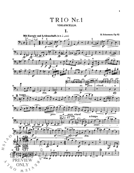 Trio No. 1, Opus 63 舒曼羅伯特 三重奏 作品 | 小雅音樂 Hsiaoya Music
