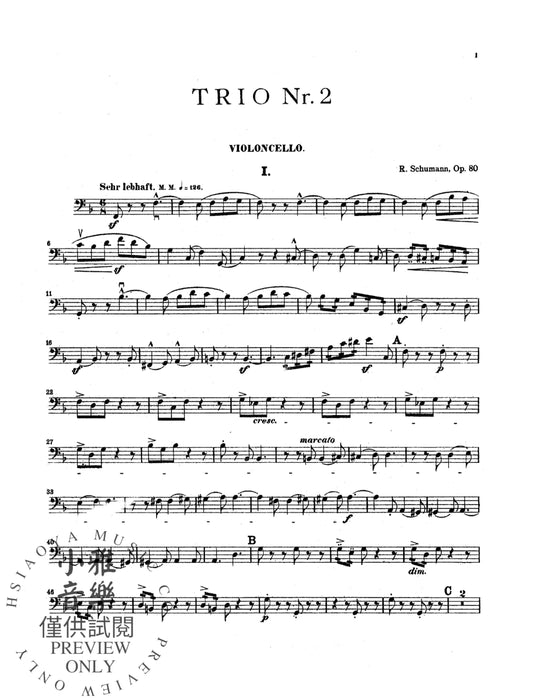 Trio No. 2, Opus 80 舒曼羅伯特 三重奏 作品 | 小雅音樂 Hsiaoya Music