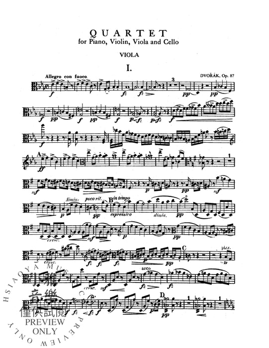 Quartet in E-flat Major, Opus 87 For Piano, Violin, Viola and Cello 德弗札克 四重奏 作品 鋼琴 小提琴 中提琴 大提琴 | 小雅音樂 Hsiaoya Music