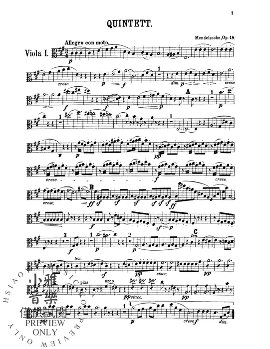 Two String Quintets, Opus 18 (A Major) & Opus 87 (B-flat Major) 孟德爾頌,菲利克斯 弦樂 五重奏 作品 | 小雅音樂 Hsiaoya Music