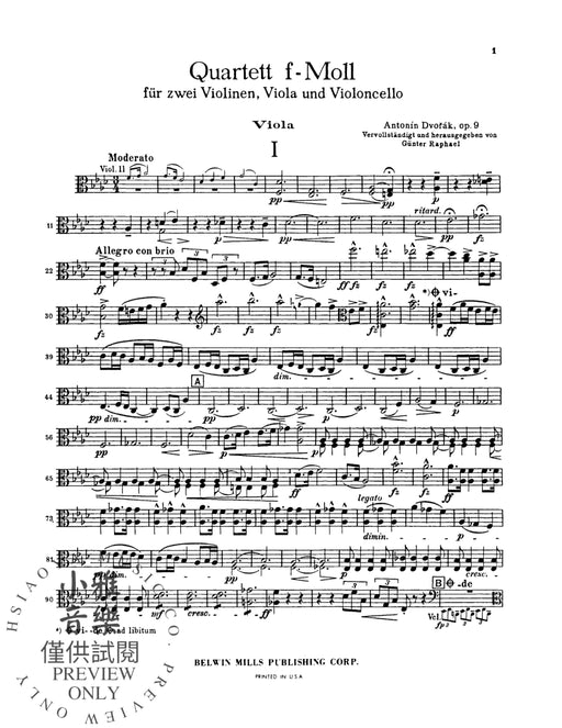 Quartet in F Minor, Opus 9 For Two Violins, Viola and Cello 德弗札克 四重奏 作品 小提琴 中提琴 大提琴 | 小雅音樂 Hsiaoya Music