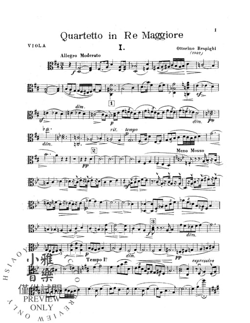String Quartet in D Major (1907) 雷斯匹基 弦樂四重奏 | 小雅音樂 Hsiaoya Music