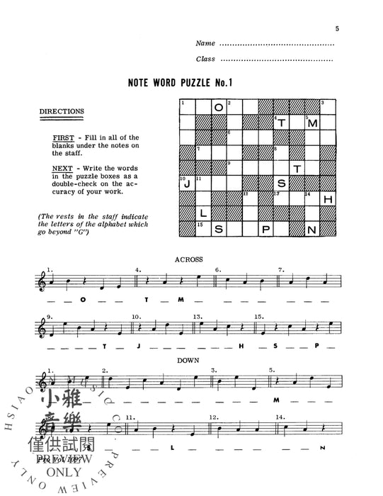 Note-Word Puzzles 音符 | 小雅音樂 Hsiaoya Music