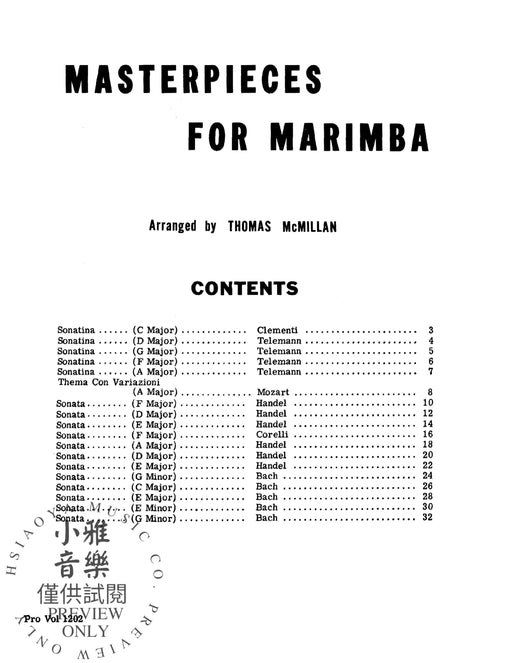 Masterpieces for Marimba A Collection from the Finest Musical Literature to Meet the Needs of the Percussion Keyboard 小品 馬林巴琴 擊樂器 | 小雅音樂 Hsiaoya Music