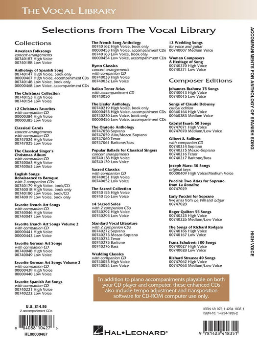 Anthology of Spanish Song Accompaniment CDs High Voice 伴奏 高音 | 小雅音樂 Hsiaoya Music