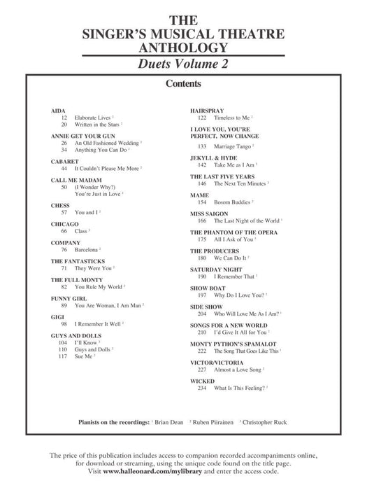 The Singer's Musical Theatre Anthology - Volume 2 Duets Book With Online Audio 二重奏 | 小雅音樂 Hsiaoya Music