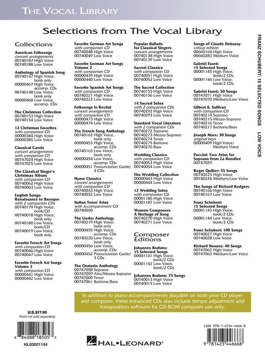 Franz Schubert - 15 Selected Songs (Low Voice) The Vocal Library - Low Voice 舒伯特 低音 | 小雅音樂 Hsiaoya Music