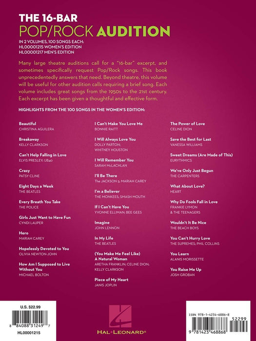 The 16-Bar Pop/Rock Audition 100 Hit Songs Excerpted for Successful Auditions Women's Edition Voice and Piano 鋼琴 | 小雅音樂 Hsiaoya Music