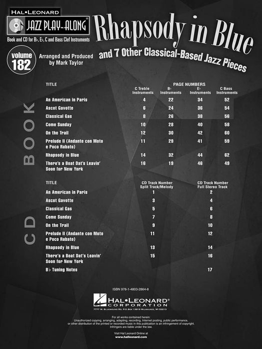 Rhapsody in Blue & 7 Other Classical-Based Jazz Pieces Jazz Play-Along Volume 182 藍色狂想曲 古典 爵士音樂小品 爵士音樂 | 小雅音樂 Hsiaoya Music