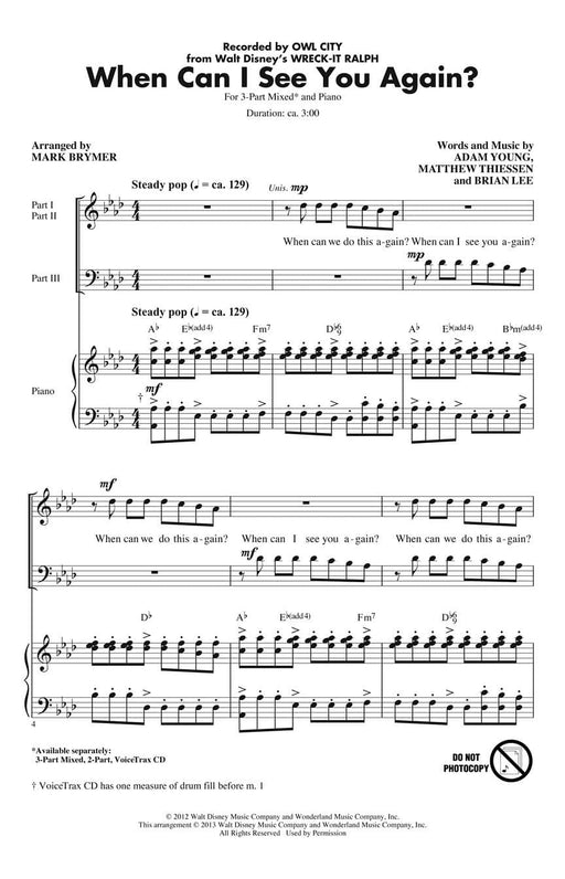 When Can I See You Again? (from Walt Disney's Wreck-It Ralph) Discovery Level 2 3-Part Mixed | 小雅音樂 Hsiaoya Music