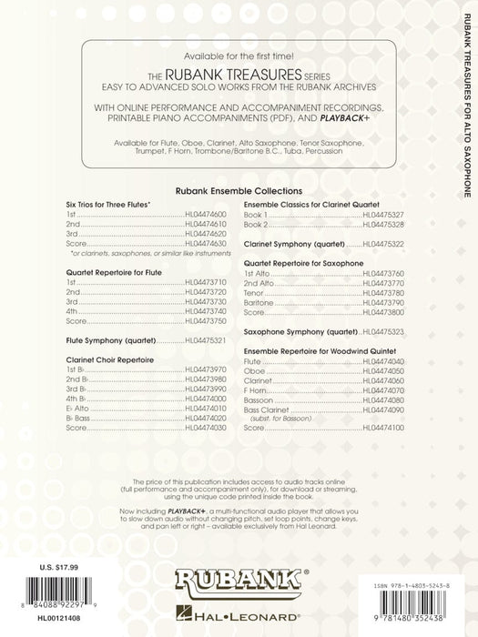 Rubank Treasures for Alto Saxophone Book with Online Audio (stream or download) 中音薩氏管 | 小雅音樂 Hsiaoya Music