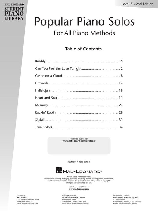 Popular Piano Solos 2nd Edition -¦Level 3 Hal Leonard Student Piano Library Book with Online Audio 鋼琴 獨奏 鋼琴 | 小雅音樂 Hsiaoya Music