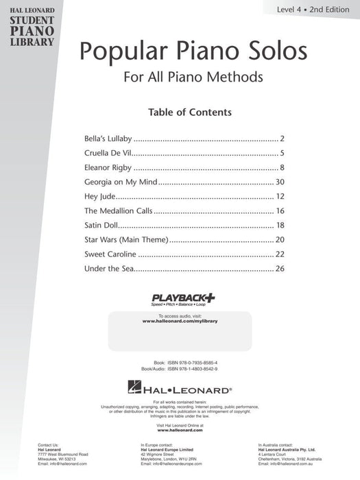 Popular Piano Solos 2nd Edition - Level 4 Hal Leonard Student Piano Library Book with Online Audio 鋼琴 獨奏 鋼琴 | 小雅音樂 Hsiaoya Music