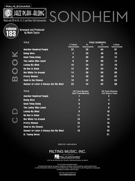 Sondheim Jazz Play-Along Volume 183 爵士音樂 | 小雅音樂 Hsiaoya Music