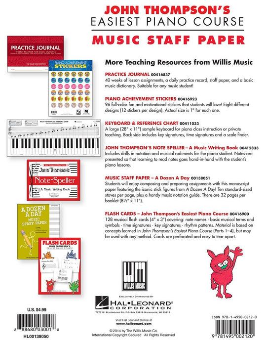 John Thompson's Easiest Piano Course - Music Staff Paper Wide-Staff Manuscript Paper in Color 鋼琴 五線譜紙 | 小雅音樂 Hsiaoya Music