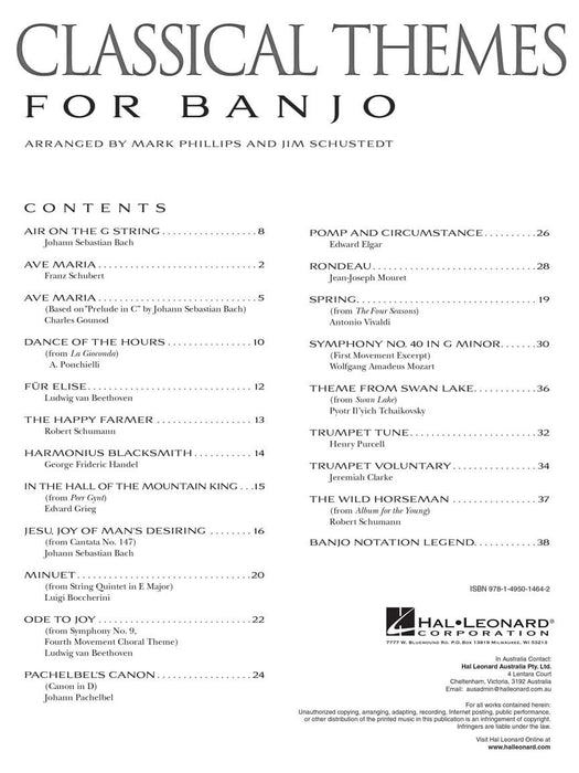Classical Themes for Banjo 20 Pieces Arranged for 5-String Banjo 古典 小品 弦樂 | 小雅音樂 Hsiaoya Music
