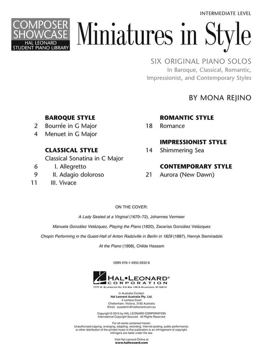 Miniatures in Style Hal Leonard Student Piano Library Composer Showcase Intermediate Level 風格 鋼琴 作曲家 | 小雅音樂 Hsiaoya Music